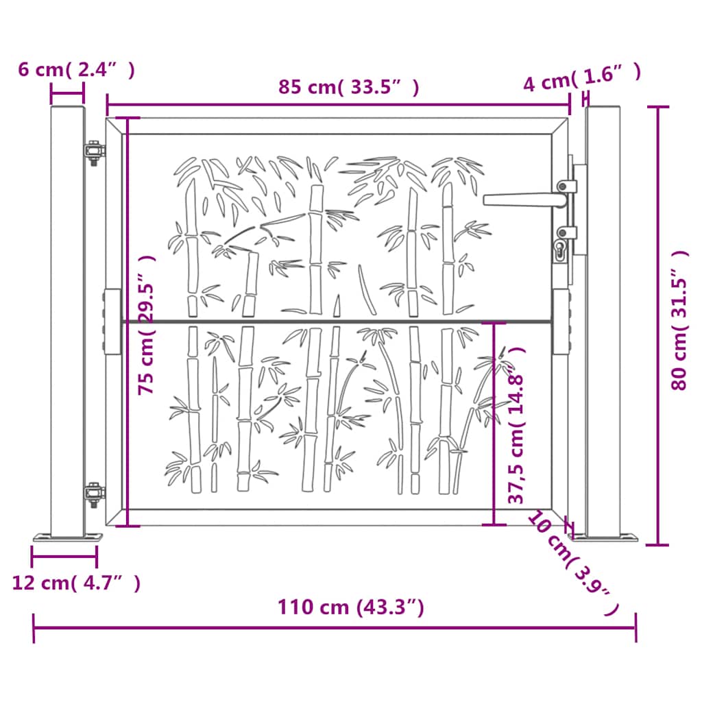 Πόρτα Κήπου Ανθρακί 100x75 εκ. Σχέδιο Ατσάλινου Μπαμπού - PAKOBAZAAR