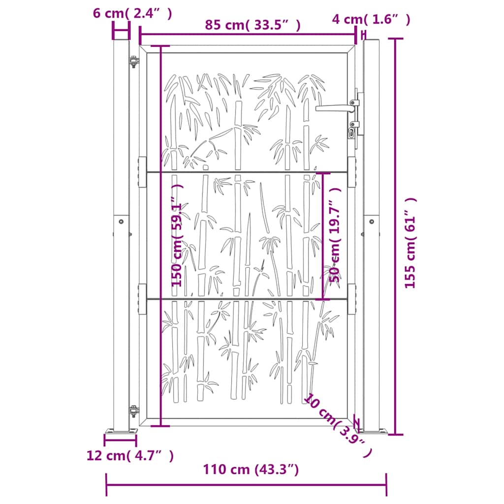 Πόρτα Κήπου Ανθρακί 100x150 εκ. Σχέδιο Ατσάλινου Μπαμπού - PAKOBAZAAR