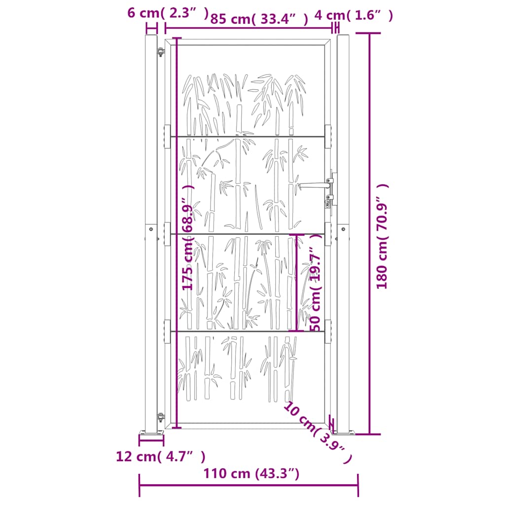 Πόρτα Κήπου Ανθρακί 100x175 εκ. Σχέδιο Ατσάλινου Μπαμπού - PAKOBAZAAR