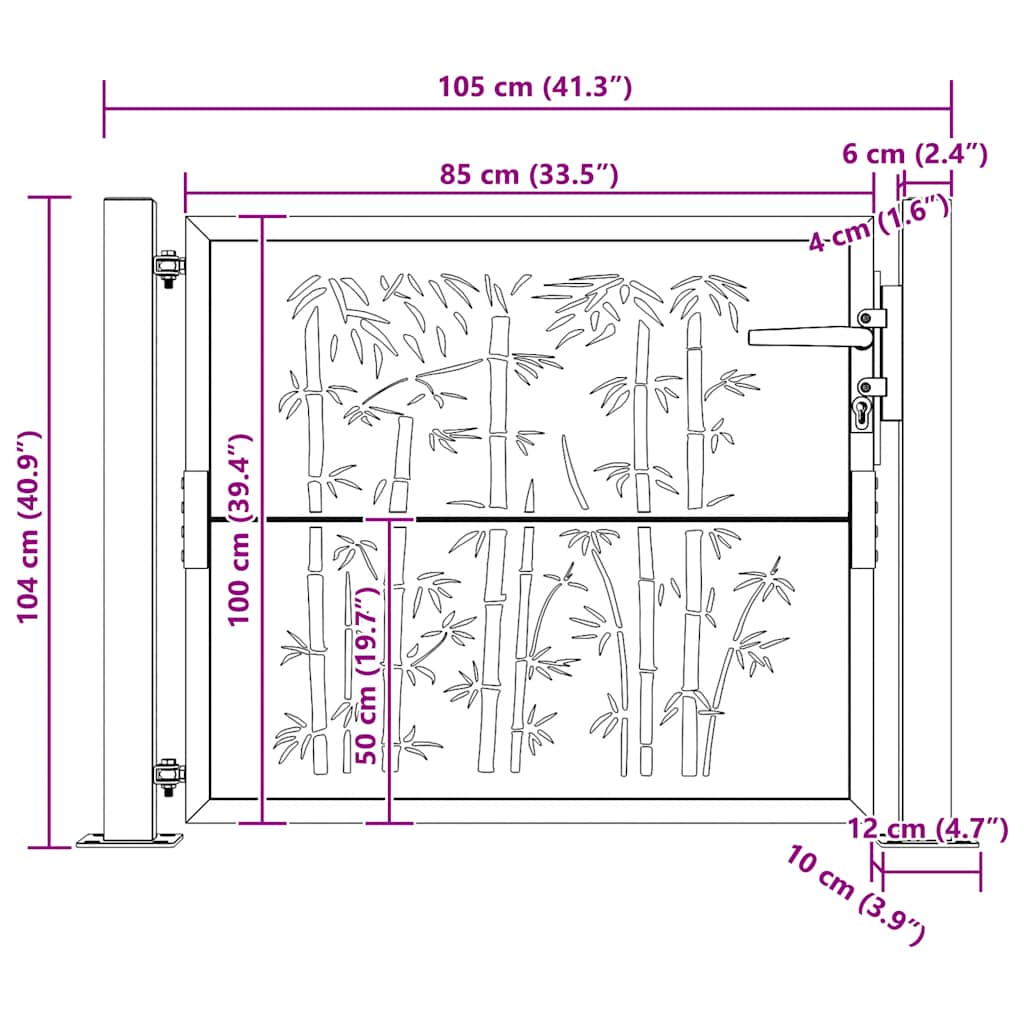 Πόρτα Κήπου από Μπαμπού με Σχέδιο Ατσάλι Corten 100x100 εκ. - PAKOBAZAAR