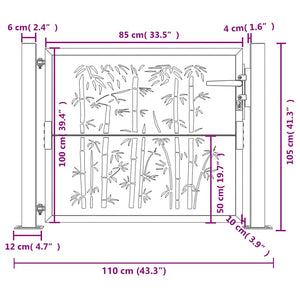 Πόρτα Κήπου από Μπαμπού με Σχέδιο Ατσάλι Corten 100x100 εκ.