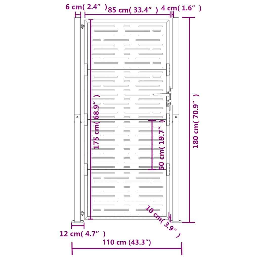 Πόρτα Κήπου Ανθρακί 100x175 εκ. Ατσάλινο Τετράγωνο Σχέδιο - PAKOBAZAAR