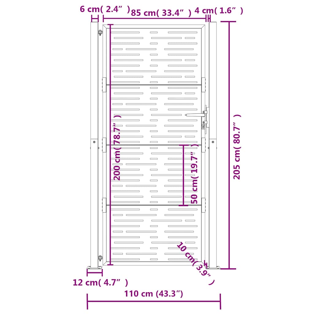 Πόρτα Κήπου Ανθρακί 100x200 εκ. Ατσάλινο Τετράγωνο Σχέδιο - PAKOBAZAAR