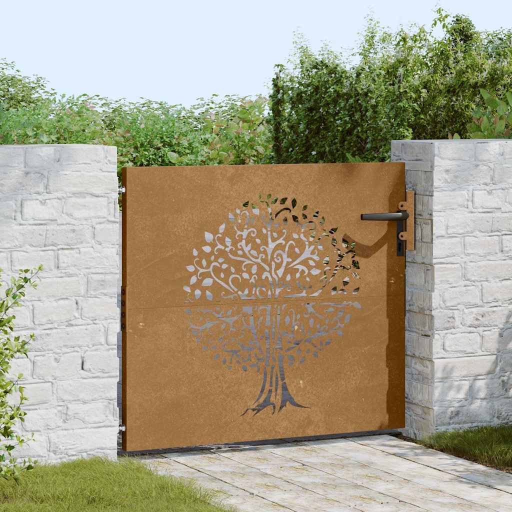 Πόρτα Κήπου με Σχέδιο Δέντρου από Ατσάλι Corten 85x75 εκ.