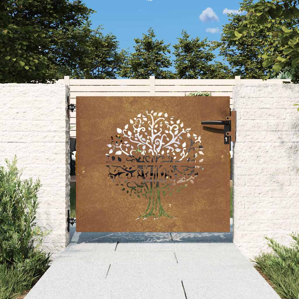 Πόρτα Κήπου με Σχέδιο Δέντρου από Ατσάλι Corten 85x75 εκ.