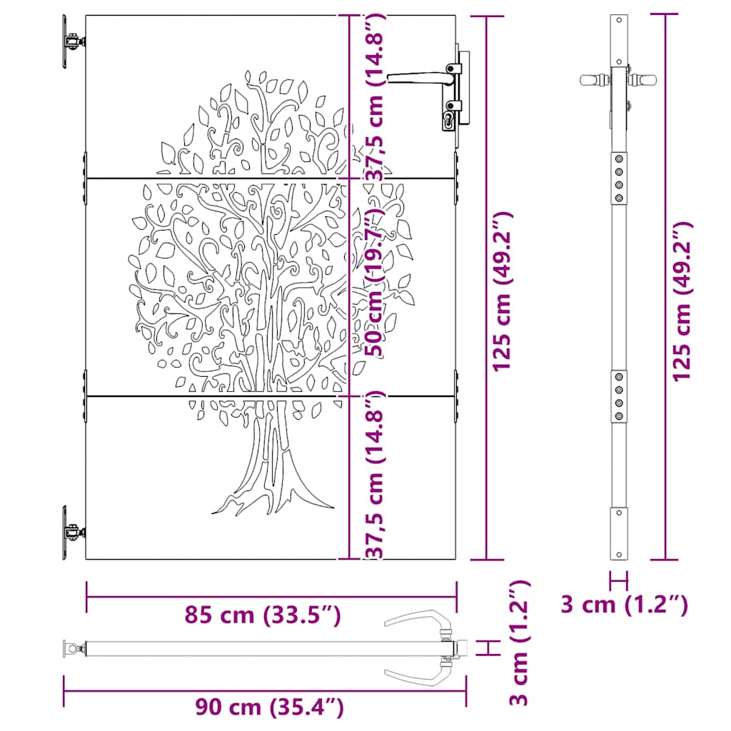 Πόρτα Κήπου με Σχέδιο Δέντρου από Ατσάλι Corten 85x125 εκ. - PAKOBAZAAR