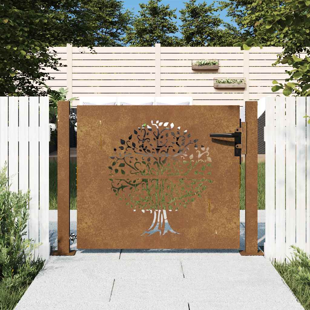 Πόρτα Κήπου με Σχέδιο Δέντρου από Ατσάλι Corten 100x75 εκ. - PAKOBAZAAR