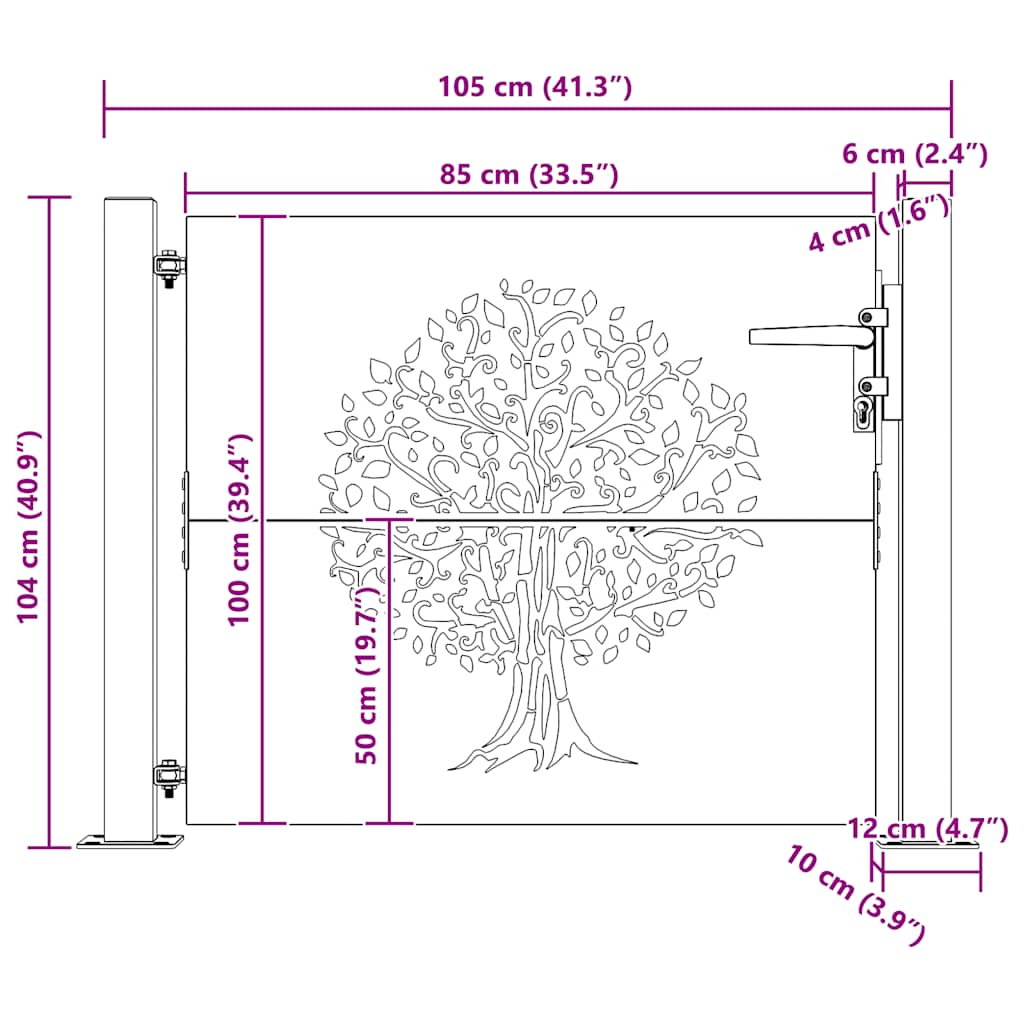 Πόρτα Κήπου με Σχέδιο Δέντρου από Ατσάλι Corten 100x100 εκ. - Pakobazaar