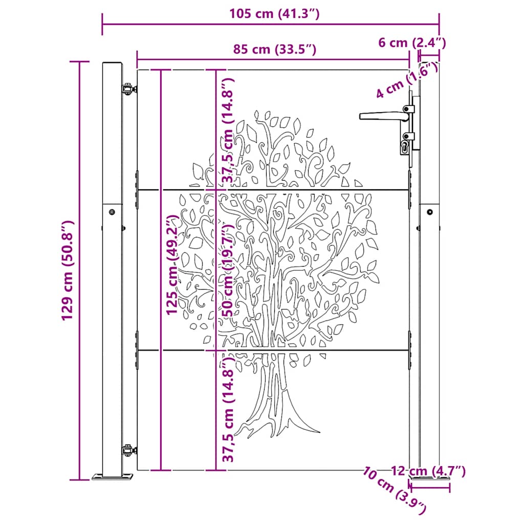 Πόρτα Κήπου με Σχέδιο Δέντρου από Ατσάλι Corten 100x125 εκ. - PAKOBAZAAR