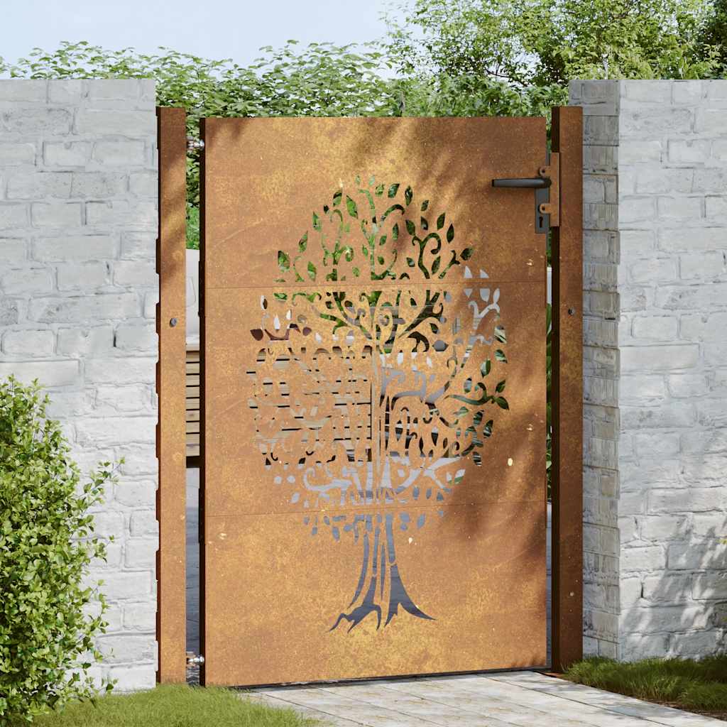 Πόρτα Κήπου με Σχέδιο Δέντρου από Ατσάλι Corten 100x150 εκ. - PAKOBAZAAR