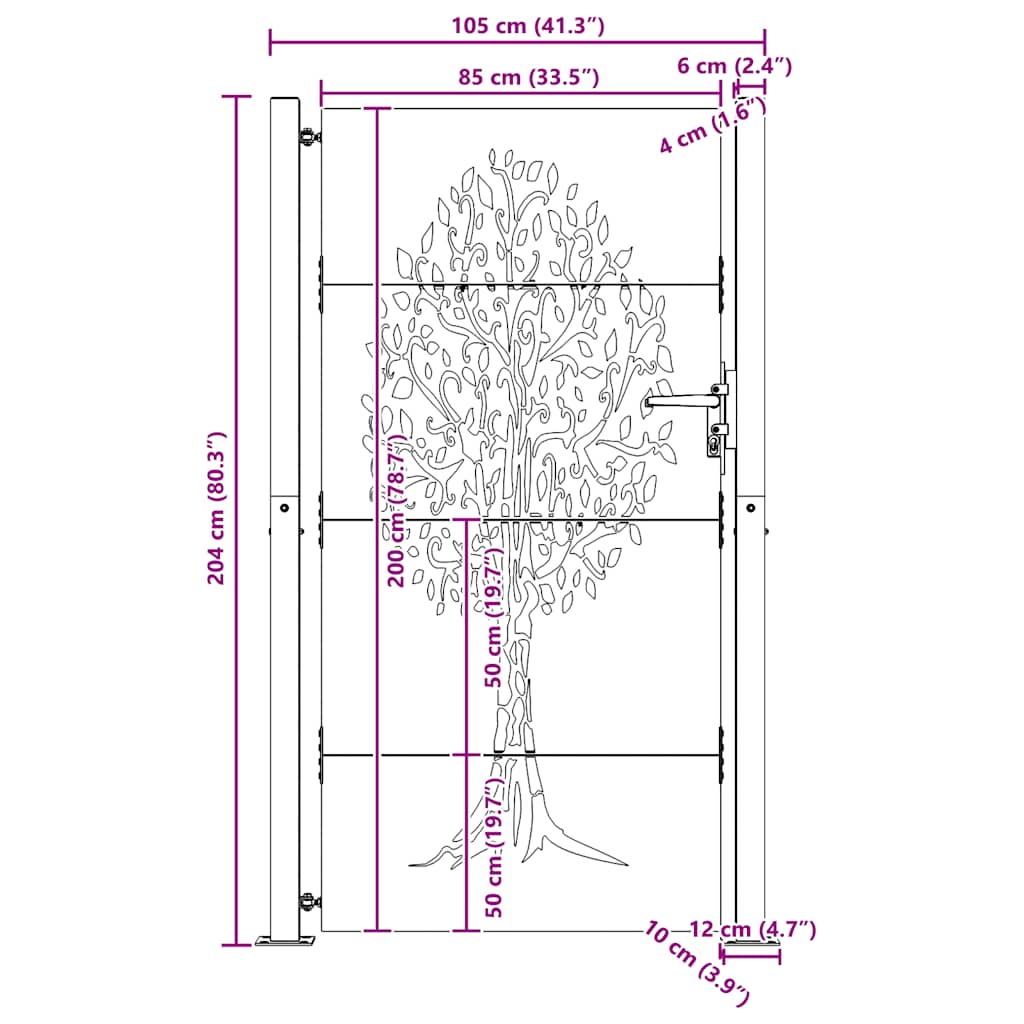 Πόρτα Κήπου με Σχέδιο Δέντρου από Ατσάλι Corten 100 x 200 εκ. - PAKOBAZAAR