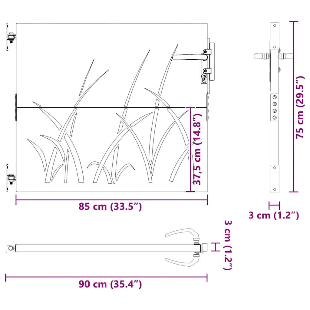 Πόρτα Κήπου με Σχέδιο Χόρτου από Ατσάλι Corten 85x75 εκ. - PAKOBAZAAR