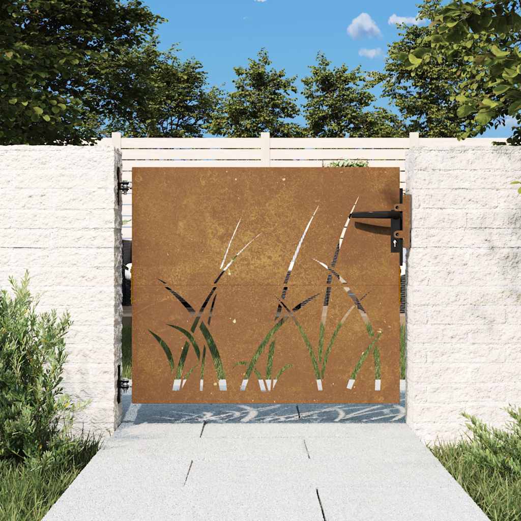 Πόρτα Κήπου με Σχέδιο Χόρτου από Ατσάλι Corten 85x75 εκ.