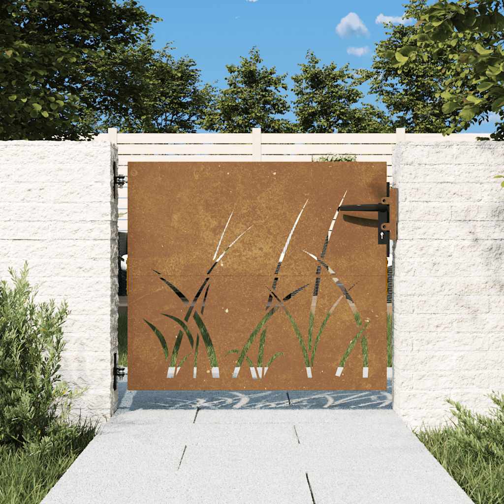 Πόρτα Κήπου με Σχέδιο Χόρτου από Ατσάλι Corten 85x75 εκ. - PAKOBAZAAR