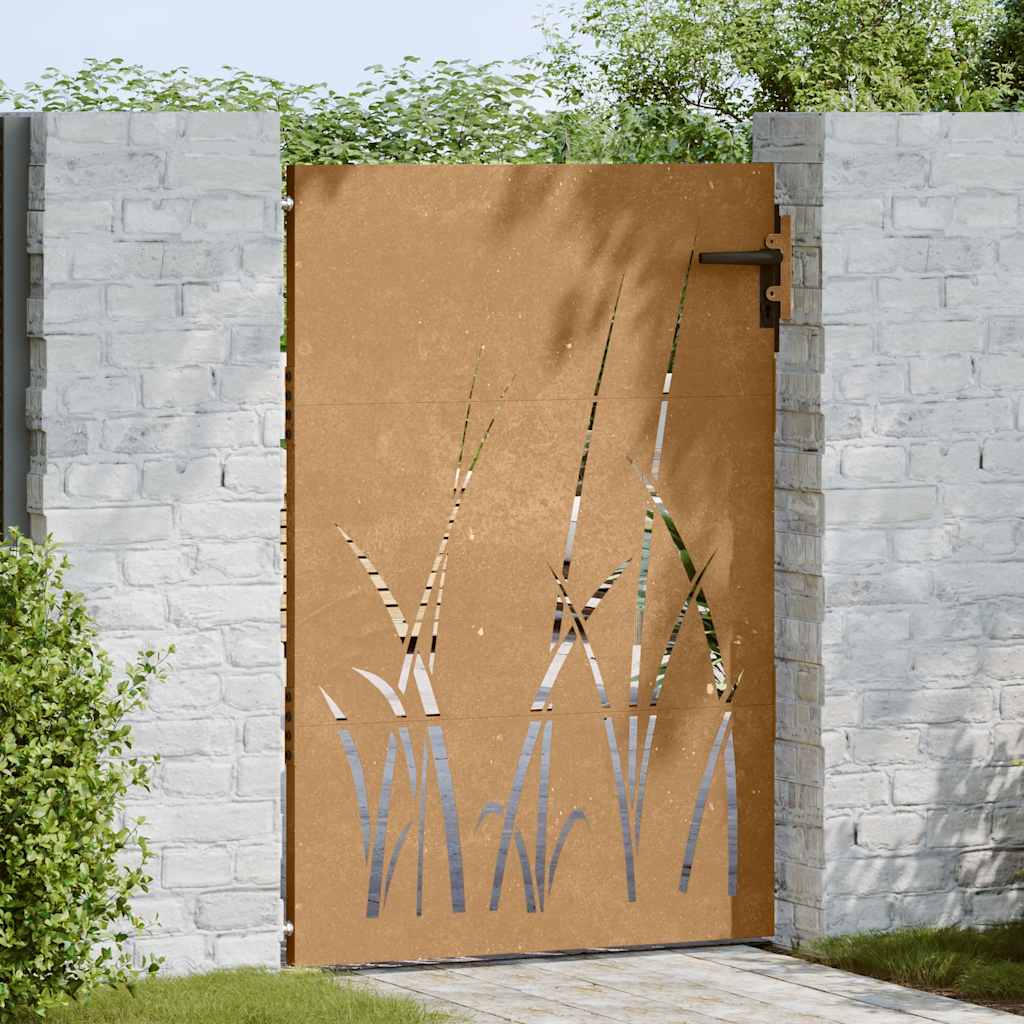 Πόρτα Κήπου με Σχέδιο Χόρτου από Ατσάλι Corten 85x125 εκ. - PAKOBAZAAR