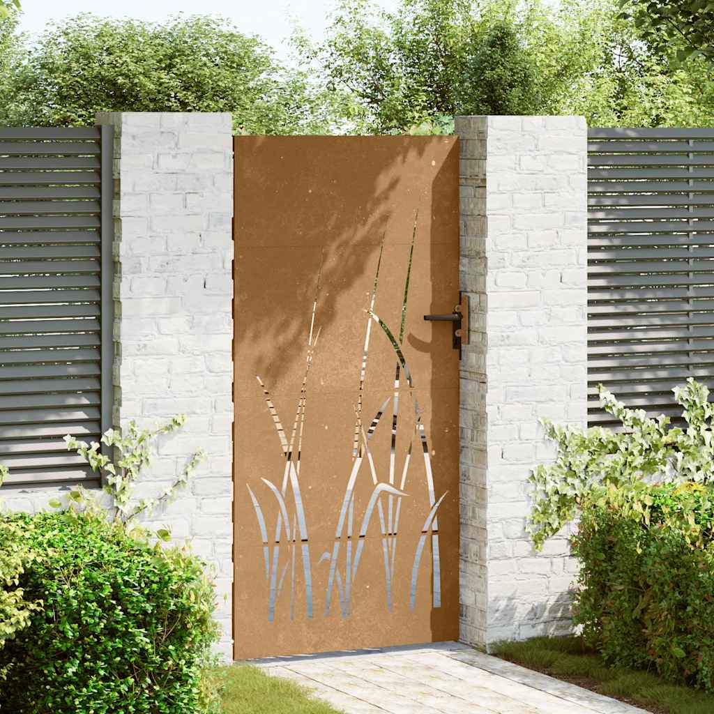 Πόρτα Κήπου με Σχέδιο Χόρτου από Ατσάλι Corten 85x175 εκ. - Pakobazaar