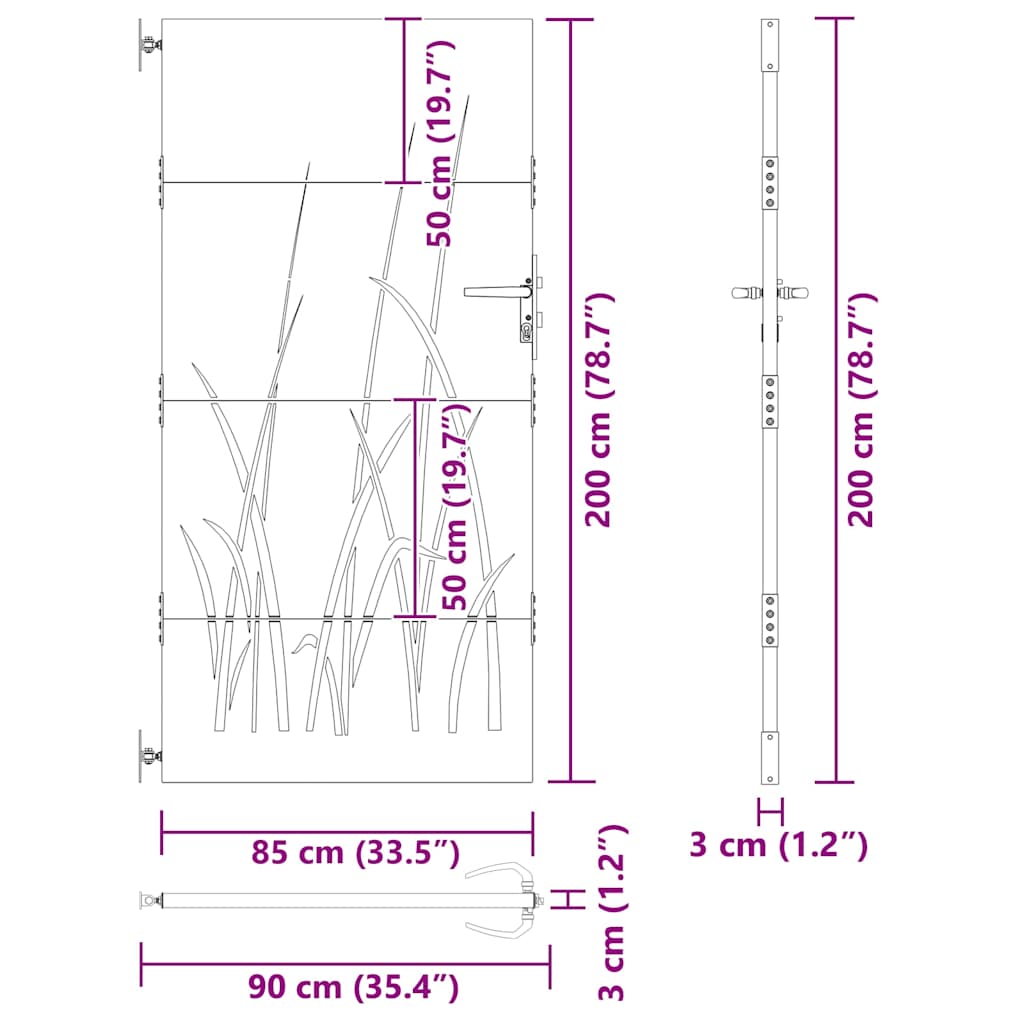 Πόρτα Κήπου με Σχέδιο Χόρτου από Ατσάλι Corten 85 x 200 εκ. - PAKOBAZAAR