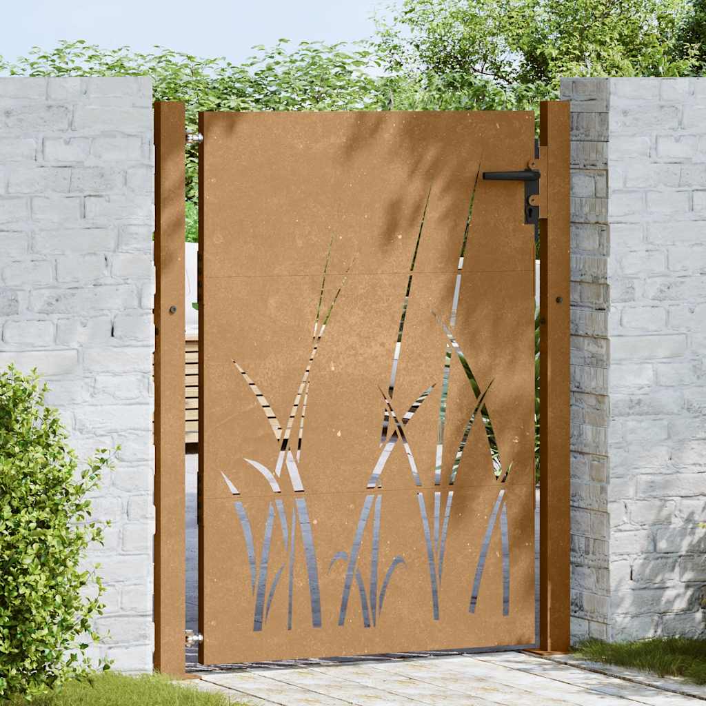 Πόρτα Κήπου με Σχέδιο Χόρτου από Ατσάλι Corten 100x125 εκ. - PAKOBAZAAR