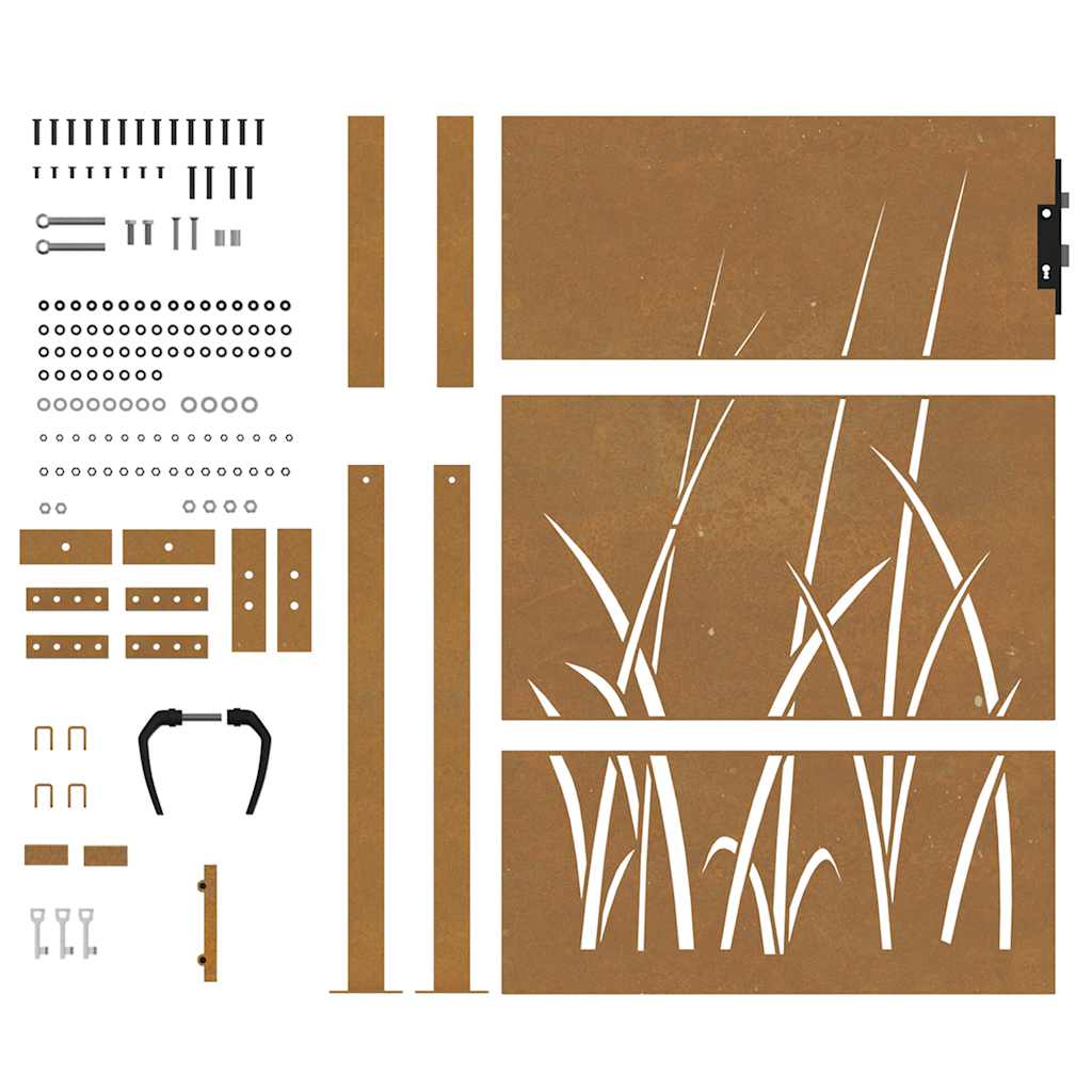 Πόρτα Κήπου με Σχέδιο Χόρτου από Ατσάλι Corten 100x125 εκ. - PAKOBAZAAR