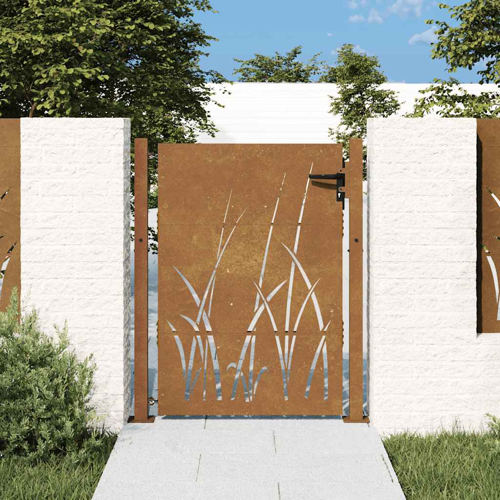 Πόρτα Κήπου με Σχέδιο Χόρτου από Ατσάλι Corten 100x150 εκ. - Pakobazaar