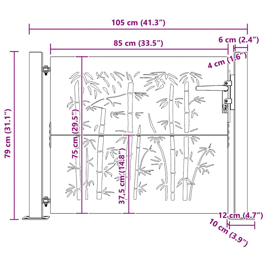 Πόρτα Κήπου από Μπαμπού με Σχέδιο Ατσάλι Corten 100x75 εκ. - PAKOBAZAAR