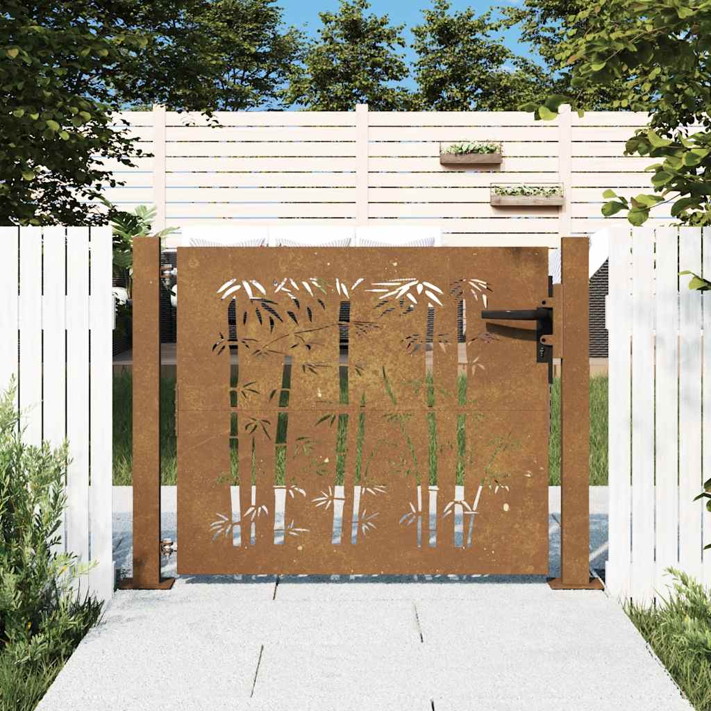 Πόρτα Κήπου από Μπαμπού με Σχέδιο Ατσάλι Corten 100x100 εκ. - PAKOBAZAAR