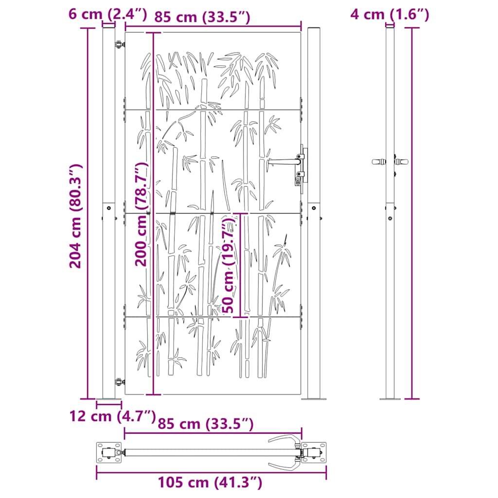 Πόρτα Κήπου από Μπαμπού με Σχέδιο Ατσάλι Corten 100 x 200 εκ. - PAKOBAZAAR