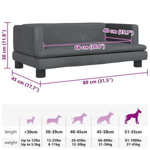 Κρεβάτι Σκύλου Σκούρο Γκρι 80 x 45 x 30 εκ. Βελούδινο - Pakobazaar