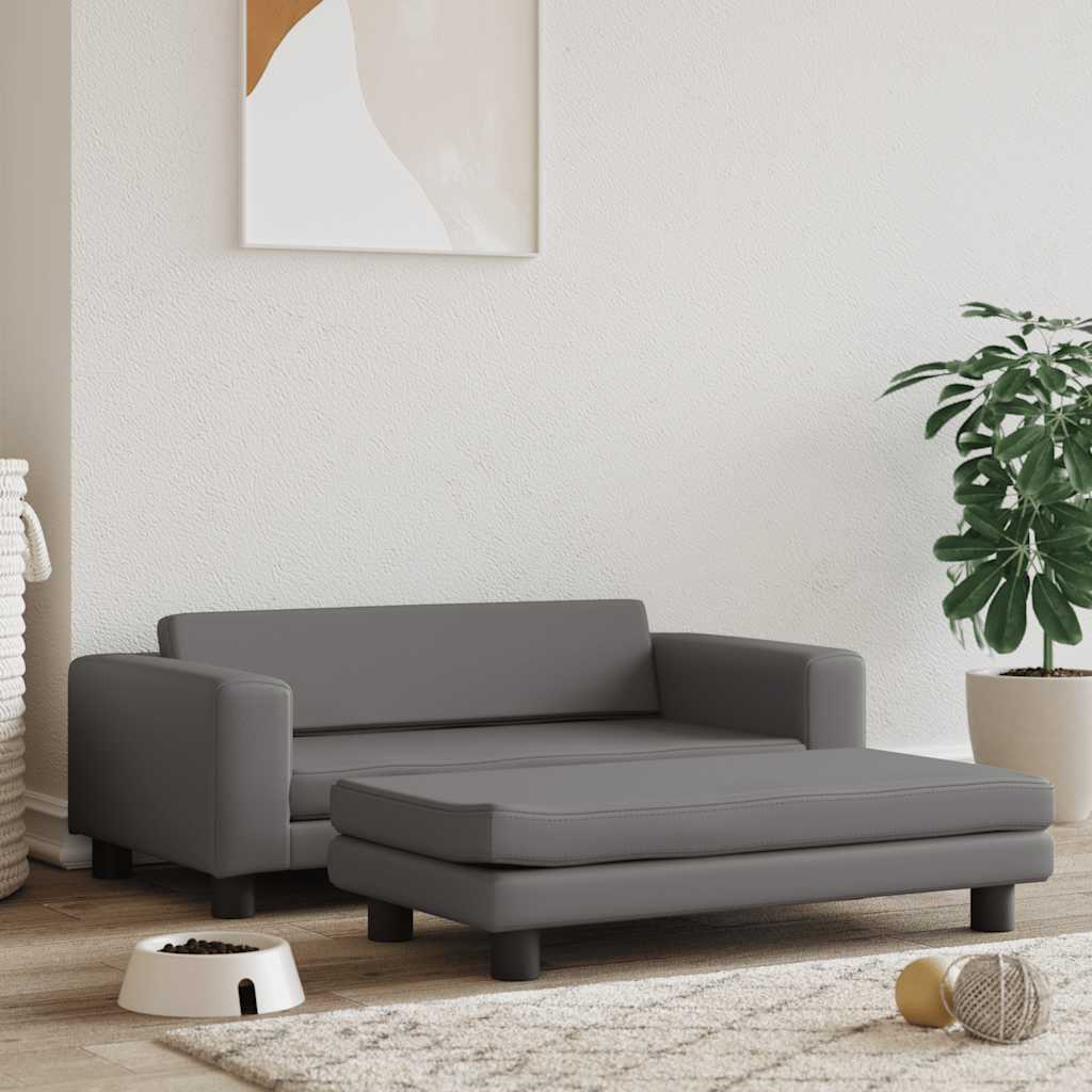 Κρεβάτι Σκύλου με Προέκταση Γκρι 100x50x30 εκ. Συνθετικό Δέρμα - PAKOBAZAAR