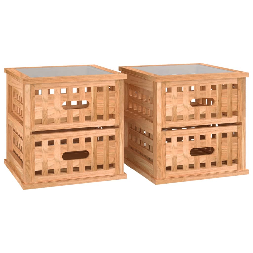 Κομοδίνα 2 τεμ. 34 x 34 x 34 εκ. από Μασίφ Ξύλο Καρυδιάς