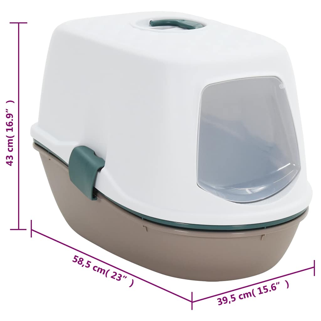 Τουαλέτα Γάτας με Καπάκι Λευκή/Καφέ 58,5x39,5x43 εκ. Πολυπροπ.