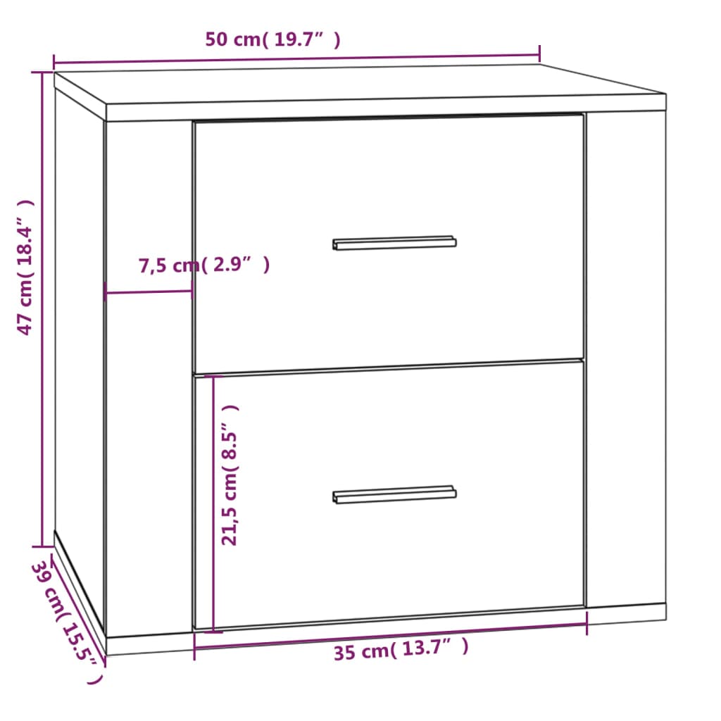 Κομοδίνα Γυαλιστερό Λευκό 50 x 39 x 47 εκ.