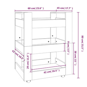Τρόλεϊ Κουζίνας Γυαλ. Λευκό 60x45x80 εκ. από Επεξεργασμένο Ξύλο
