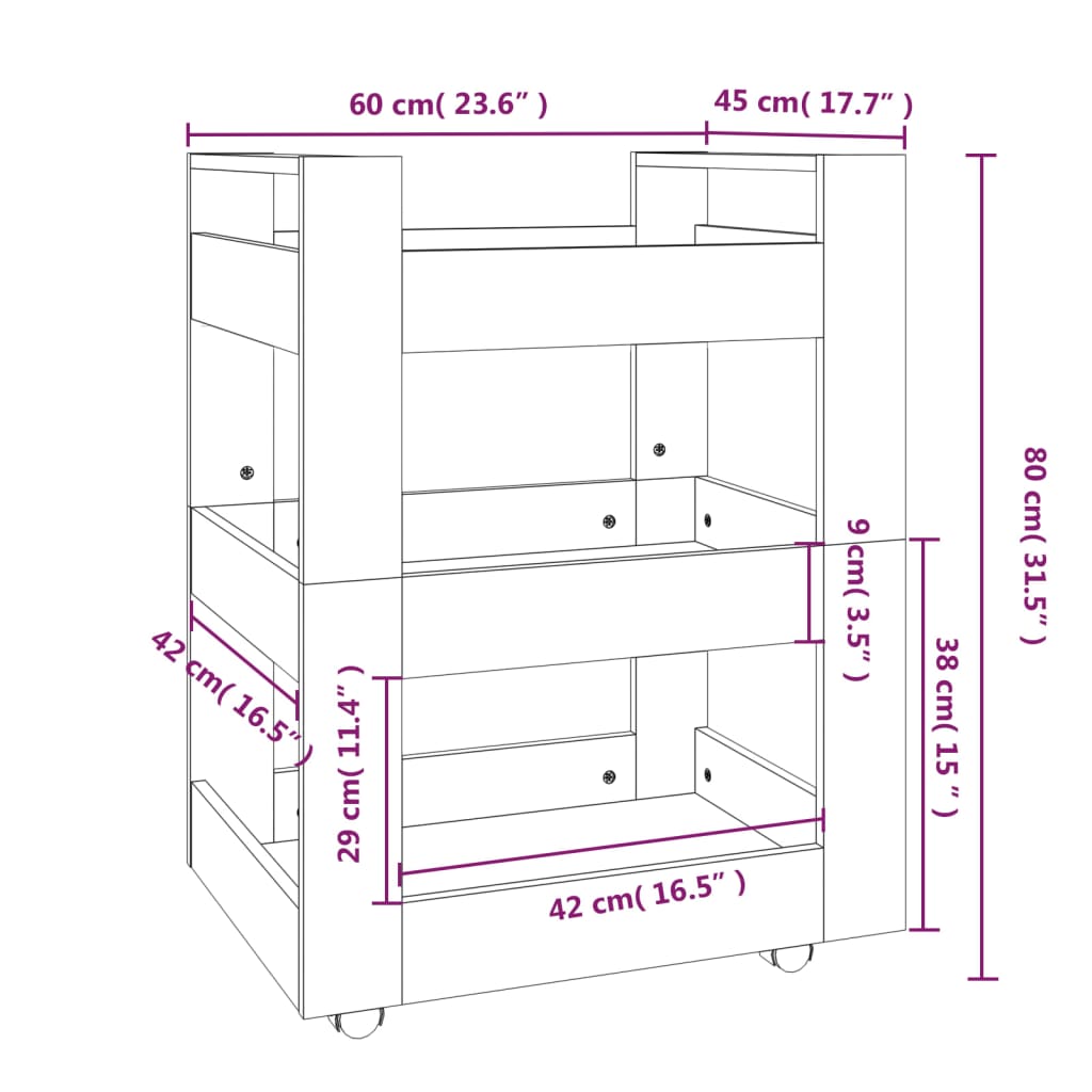 Τρόλεϊ Κουζίνας Sonoma Γκρι 60x45x80 εκ. από Επεξεργασμένο Ξύλο - Pakobazaar
