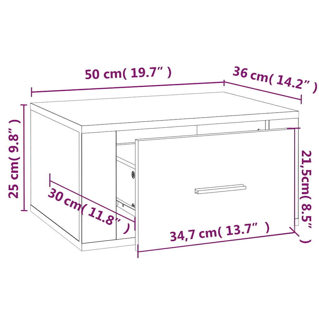 Κομοδίνο Επιτοίχιο Γυαλιστερό Λευκό 50 x 36 x 25 εκ.