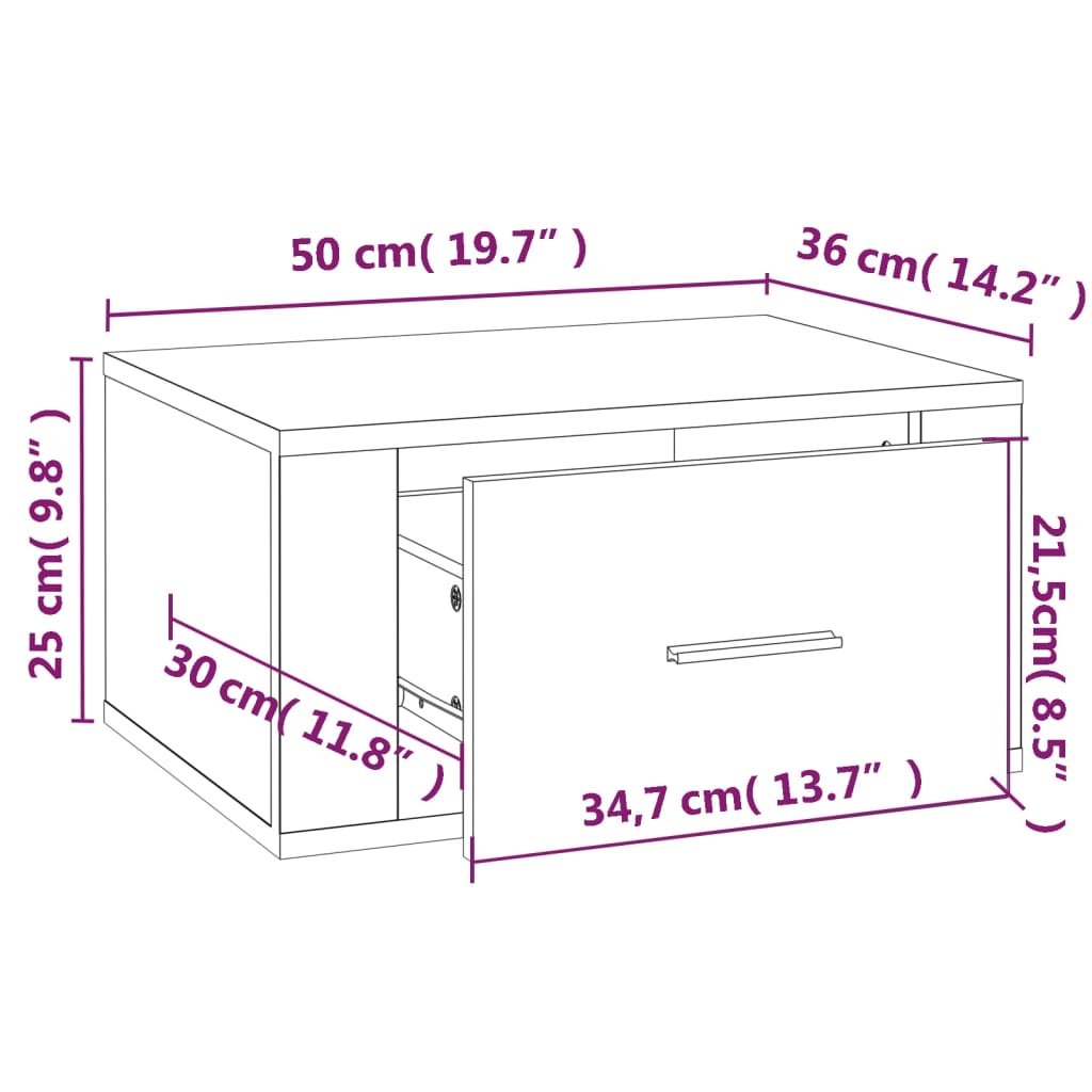 Κομοδίνα Επιτοίχια 2 τεμ. Γκρι Sonoma 50x36x25 εκ. - Pakobazaar