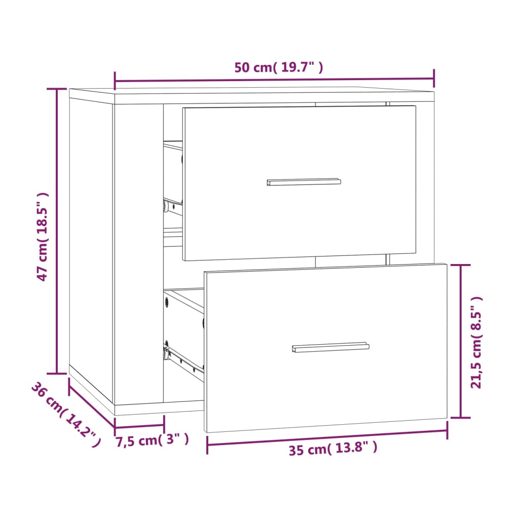Κομοδίνα Επιτοίχια Γκρι Sonoma 50x36x47 εκ. - Pakobazaar
