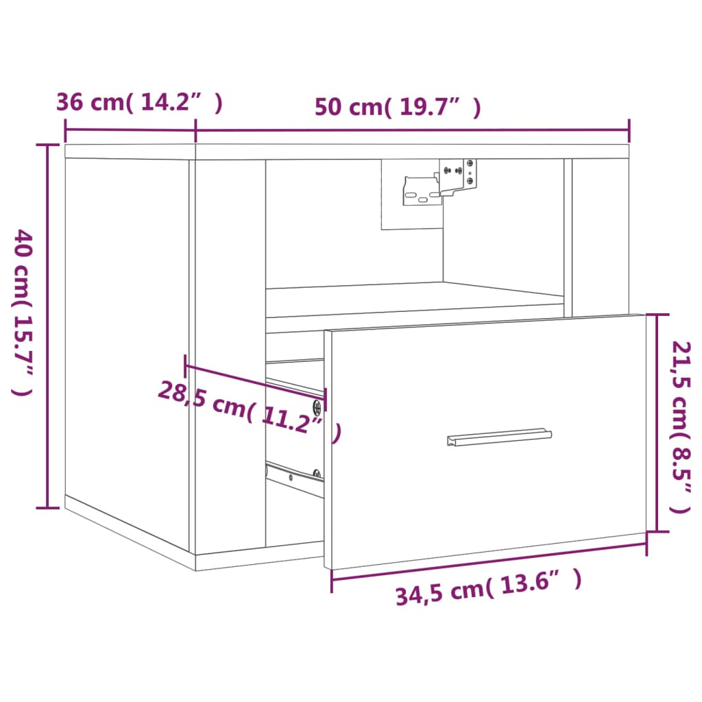 Κομοδίνα Επιτοίχια 2 τεμ. Μαύρα 50x36x40 εκ. - Pakobazaar