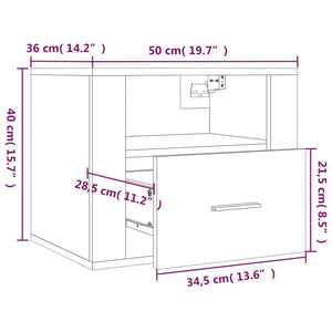Κομοδίνα Επιτοίχια 2 τεμ. Μαύρα 50x36x40 εκ. - Pakobazaar