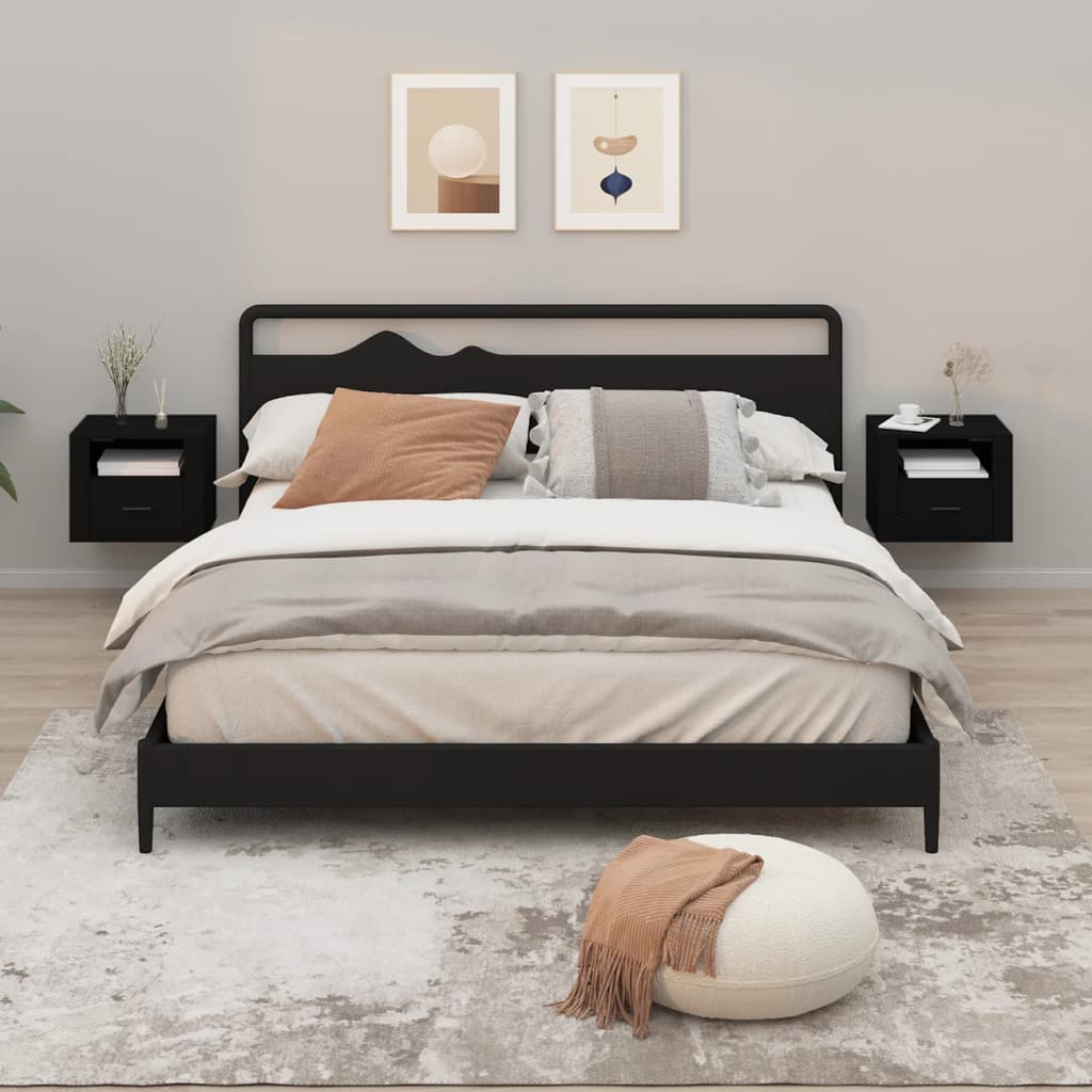Κομοδίνα Επιτοίχια 2 τεμ. Μαύρα 50x36x40 εκ. - Pakobazaar