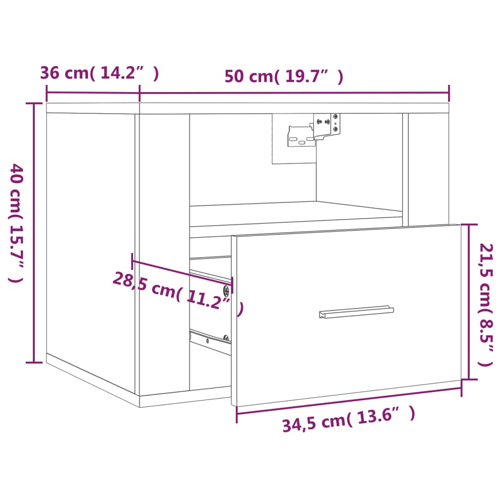 Κομοδίνο Επιτοίχιο Γυαλιστερό Λευκό 50x36x40 εκ.