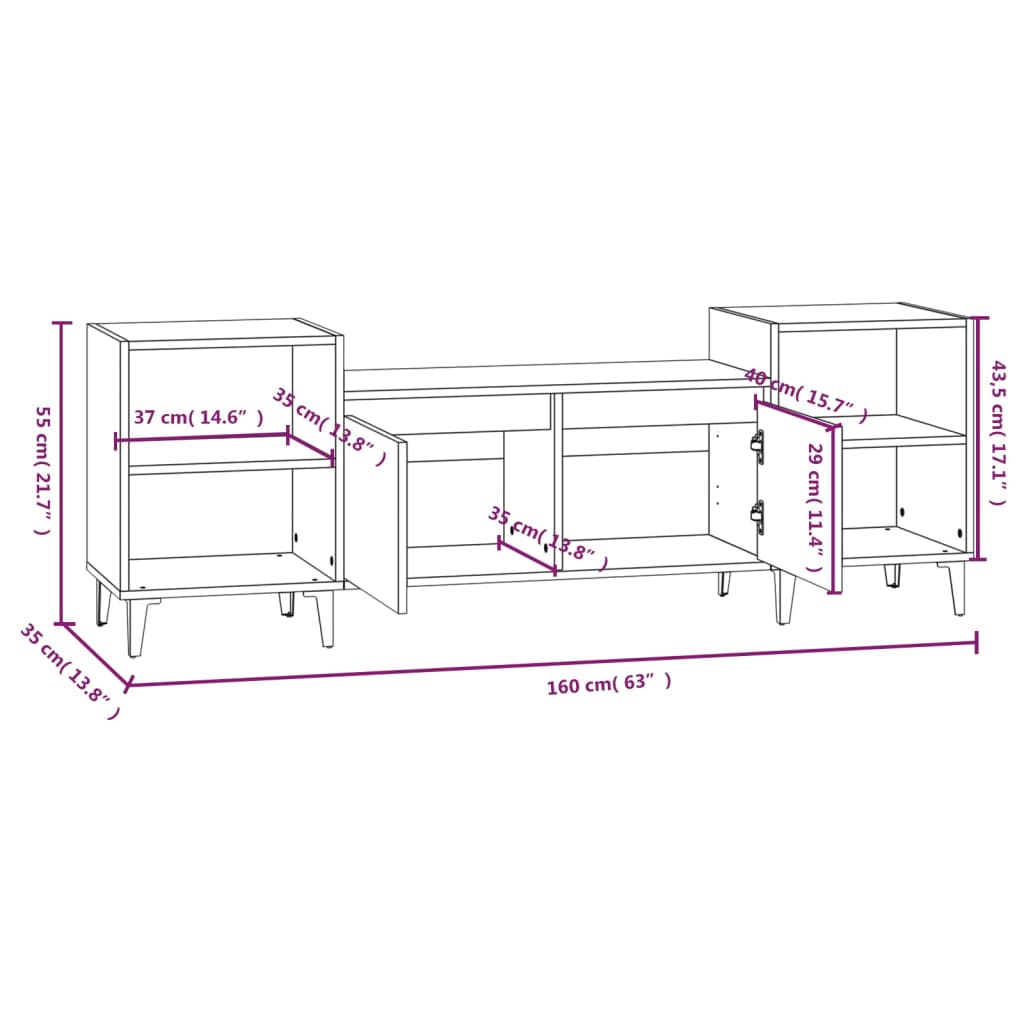 Έπιπλο Τηλεόρασης Γκρι Sonoma 160x35x55 εκ. από Επεξεργ. Ξύλο
