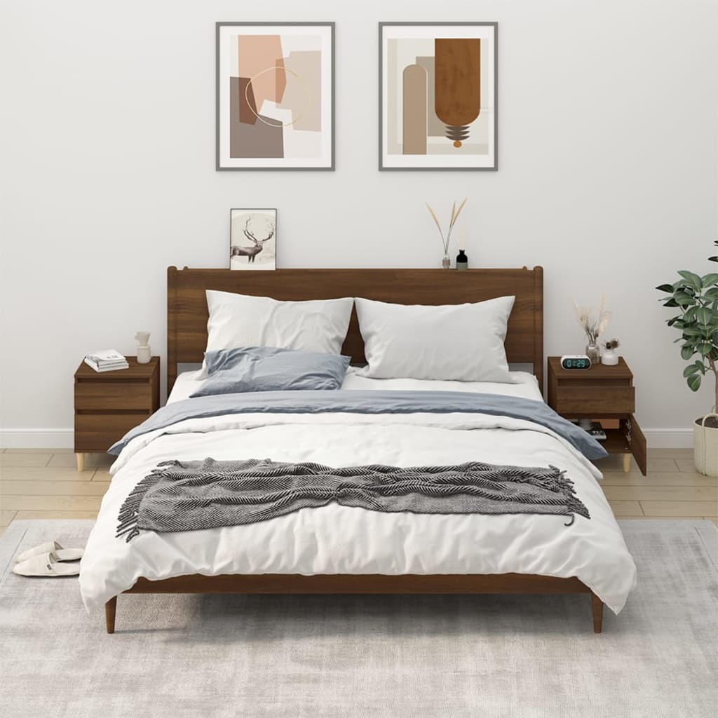 Κομοδίνα 2 τεμ. Καφέ Δρυς 40 x 35 x 50 εκ. - Pakobazaar