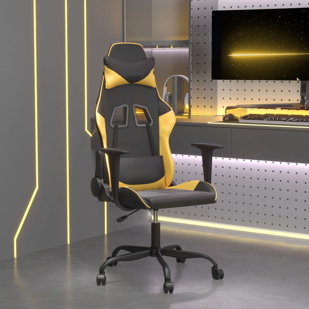 Καρέκλα Gaming Μαύρο/Χρυσό από Συνθετικό Δέρμα