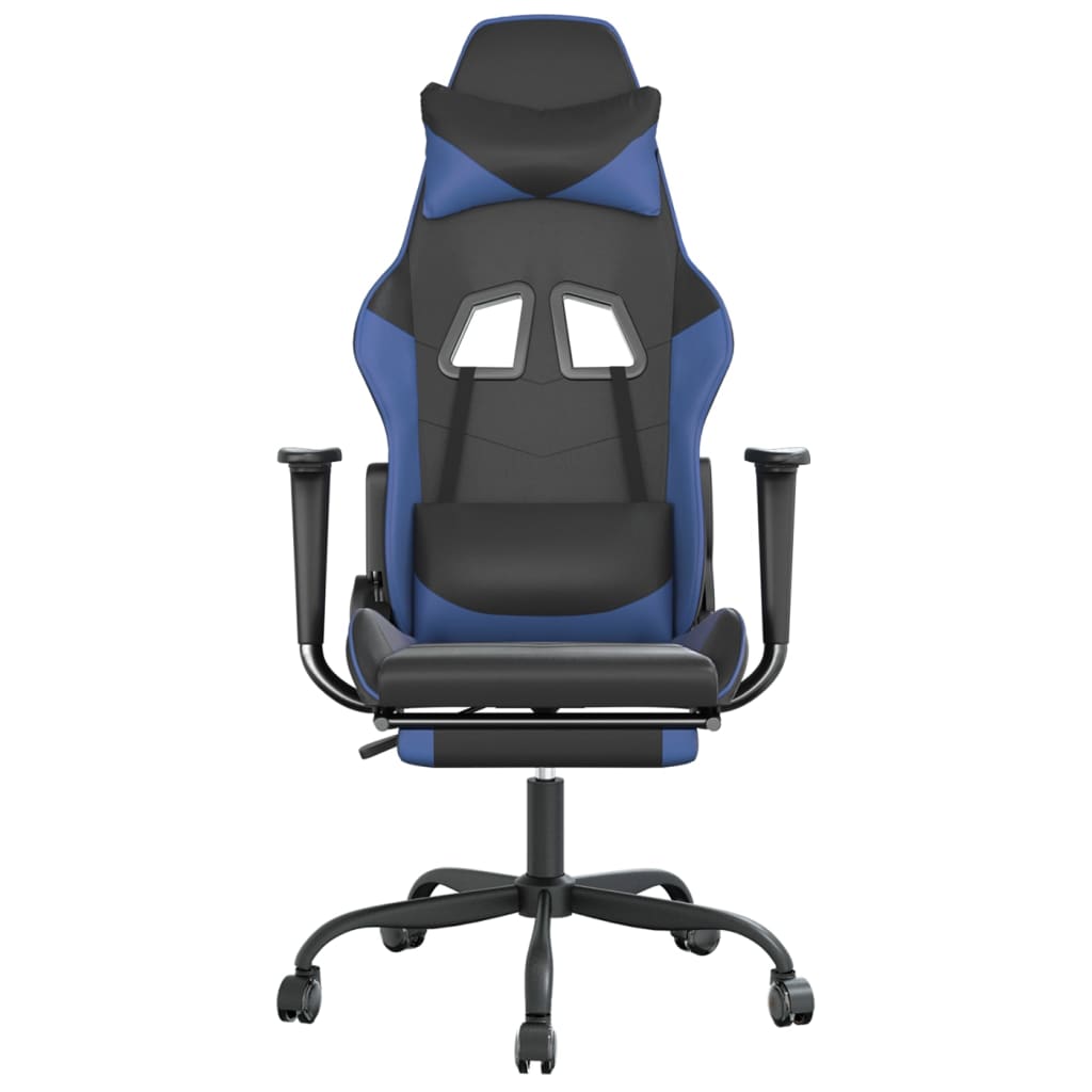 Καρέκλα Gaming Μασάζ Υποπόδιο Μαύρο/μπλε από Συνθετικό Δέρμα