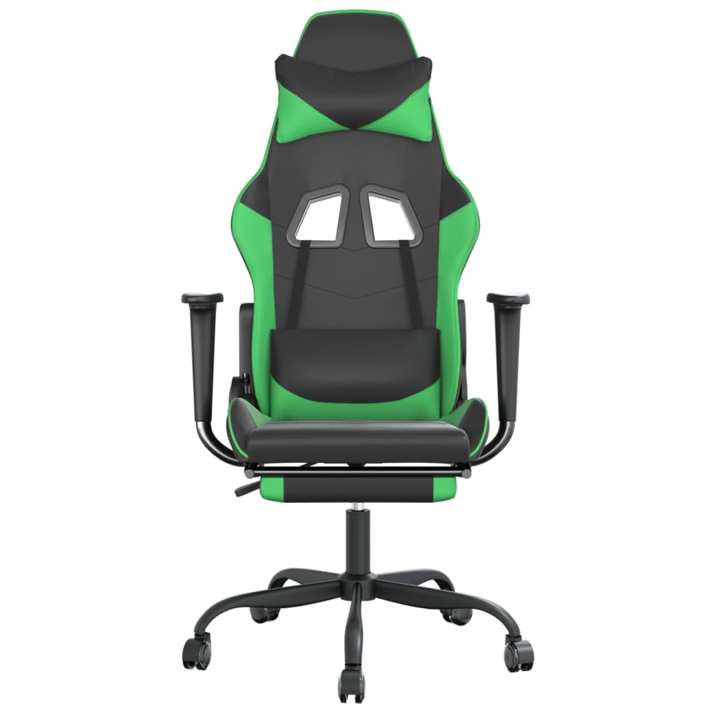 Καρέκλα Gaming Μασάζ Υποπόδιο Μαύρο/Πράσινο από Συνθετικό Δέρμα
