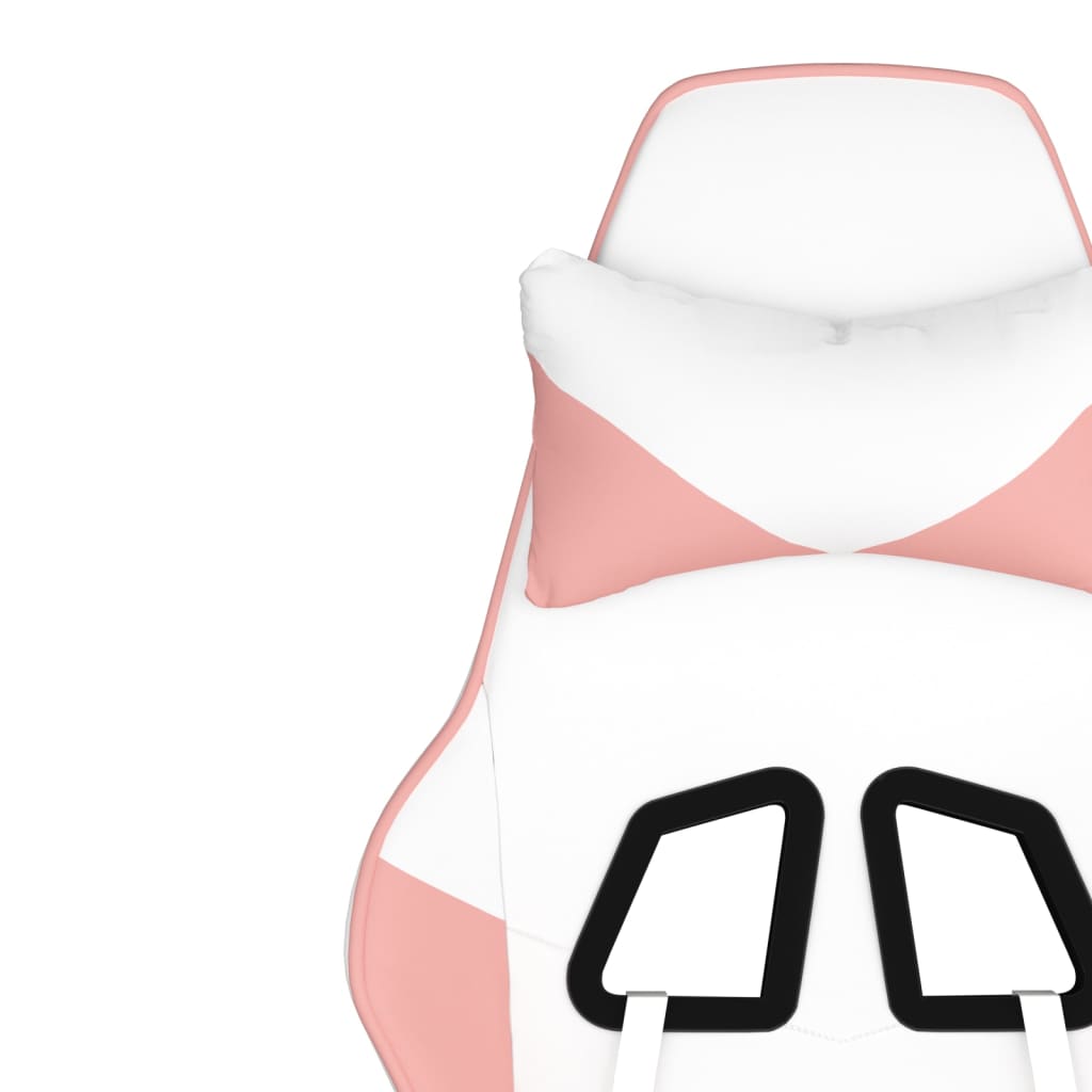 Καρέκλα Gaming με Υποπόδιο Λευκό και Ροζ από Συνθετικό Δέρμα