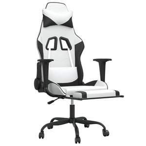 Καρέκλα Gaming με Υποπόδιο Λευκό και Μαύρο από Συνθετικό Δέρμα