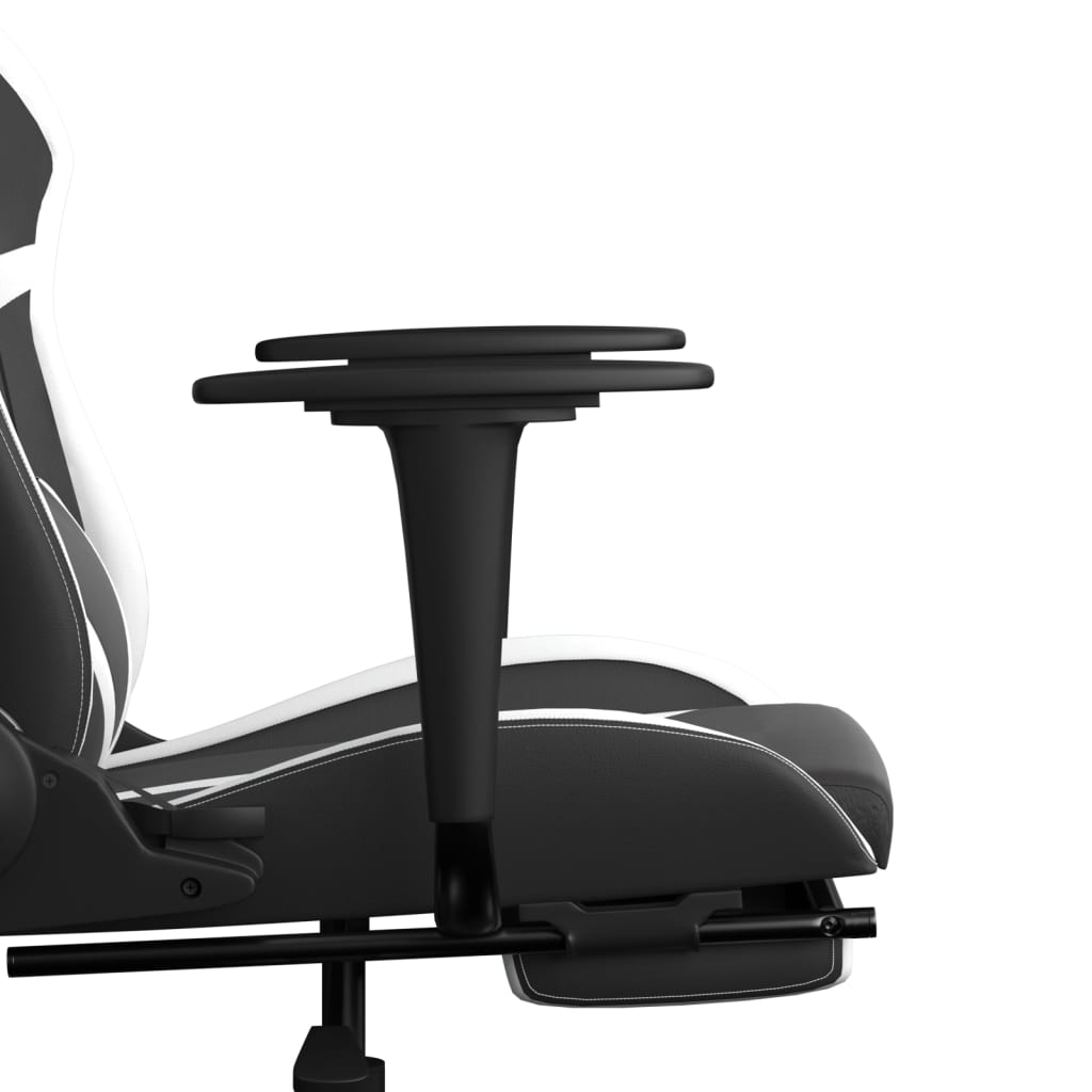 Καρέκλα Gaming Μασάζ Υποπόδιο Μαύρο/Λευκό από Συνθετικό Δέρμα