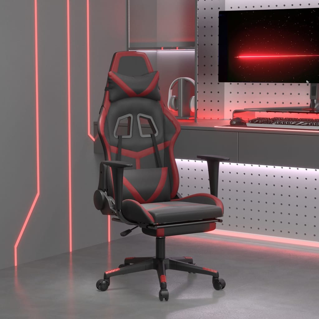 Καρέκλα Gaming Μασάζ Υποπόδιο Μαύρο/Μπορντό από Συνθετικό Δέρμα
